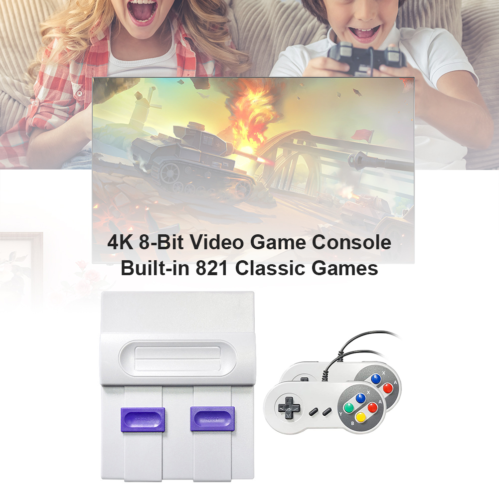 Mini 4K TV Video Game Console Built-in 821 Classic Games 8-Bit Portable Game Player Dual Controller HDMI Output