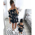 Mother Daughter Dresses Floral Summer Fashion Off shoulder A-Line Belt Mom Girls Dresses Family Matching Outfits Sundress