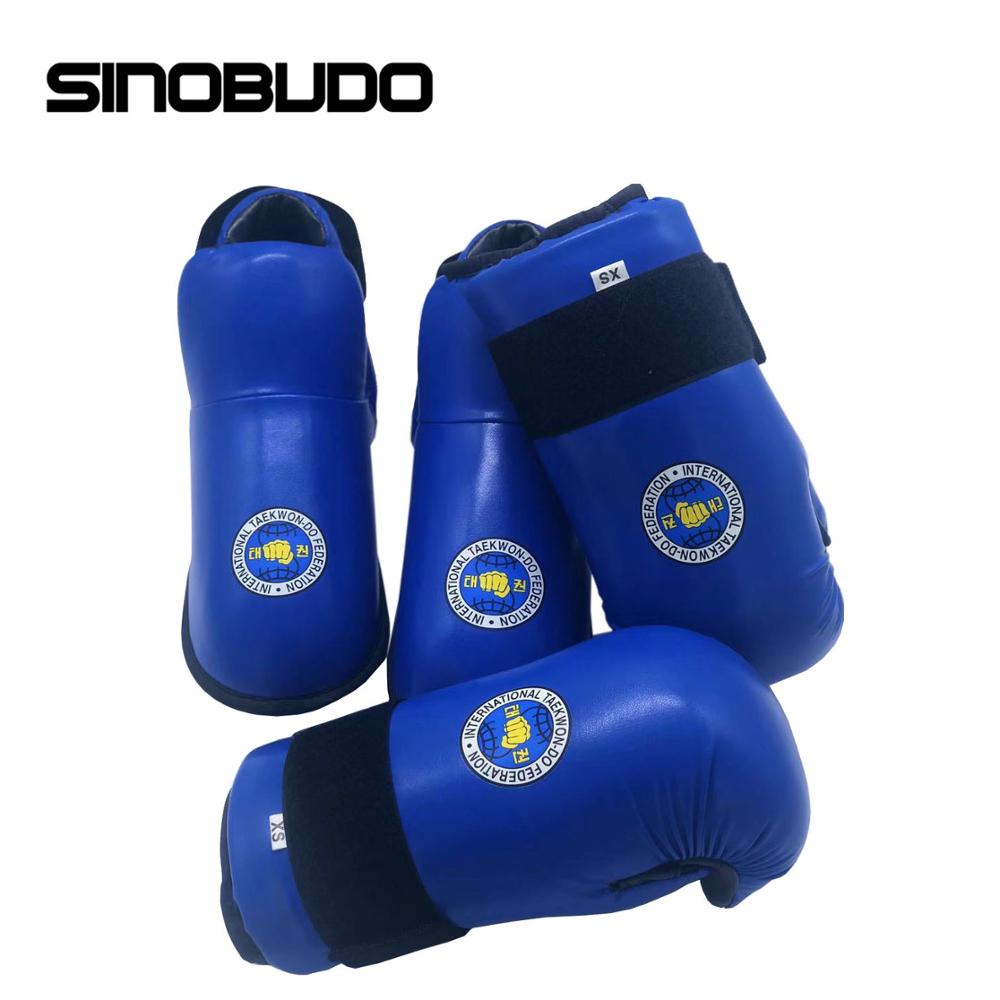 High Quality ITF Taekwondo PU Leather Gloves Foot Ankle Guard Martial Arts Karate Training Protector Equipment