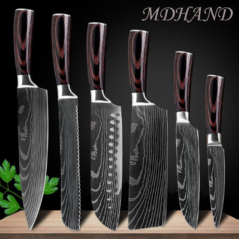 8 "inch Stainless Steel Laser Damascus Pattern Sharp Chef Knife Cleaver sushi knife Slicing Utility Knives Kitchen Accessories