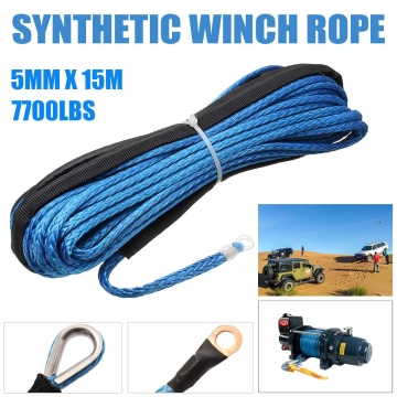 NEW 1PCS Blue 15m*5mm Synthetic Fiber Strand Off-road Synthetic Towing Winch Rope 7700 lbs for Most Car SUV ATV