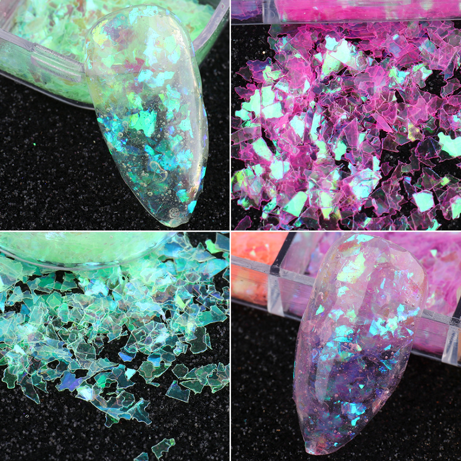 12 Grids 3D Flakes Fluorescent Nail Sequins Sparkly Paillette Nail Chunky Glitter Decorations Chameleon Nail Accessory LASP