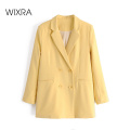 Wixra Women's Blazer Autumn Blazer Double-breasted High Street Long Sleeve Coat Autumn Spring Outerwear