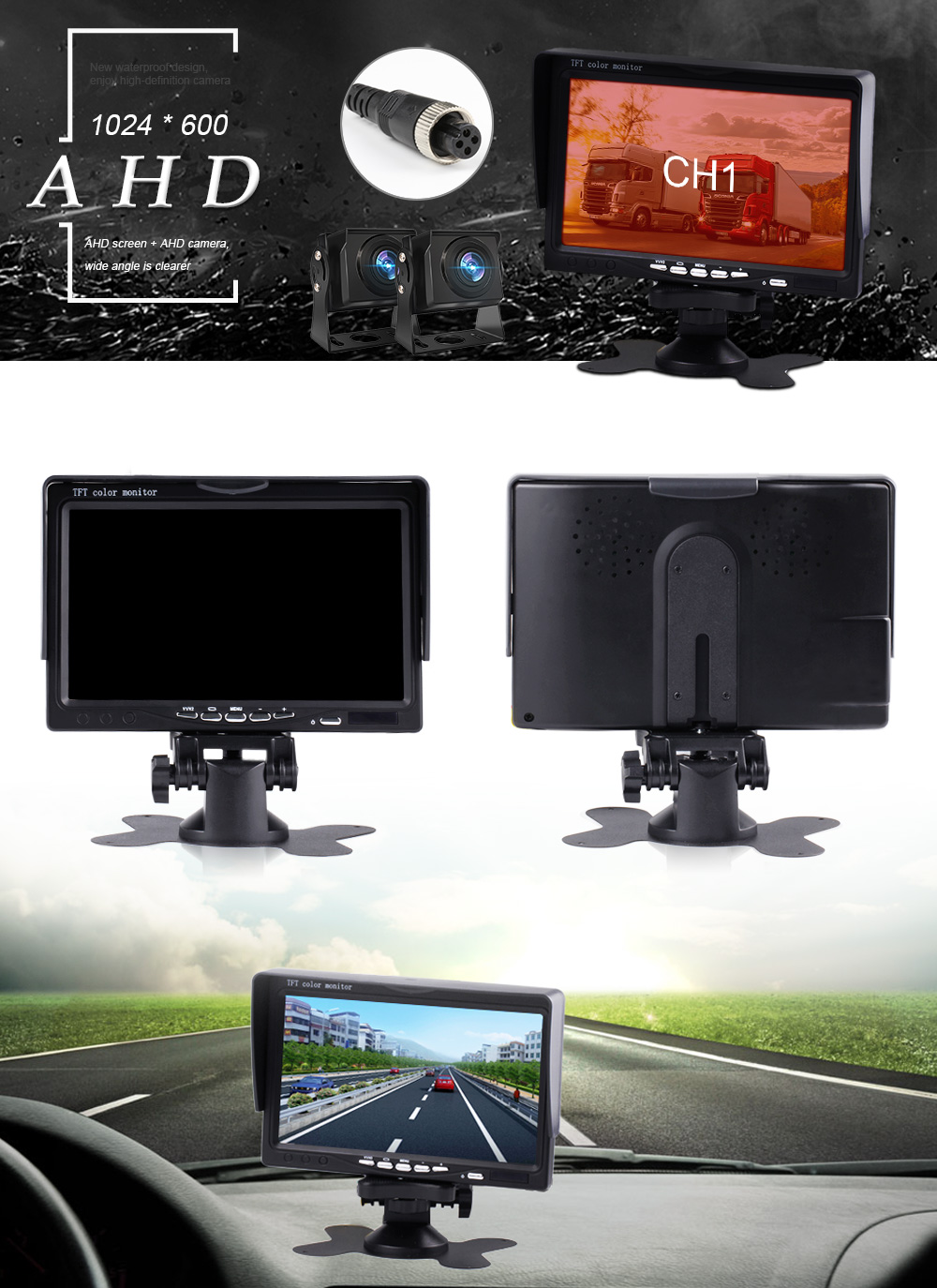 7 inch AHD Car Monitor High Definition Night Vision Backup Camera Vehicle Reverse Rear View Backup Camera Monitors For Truck
