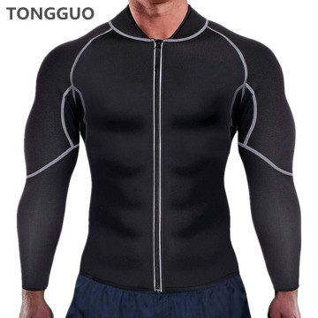 Men Slimming Zip Tee Hot Shirts with Long Sleeve Fitness Tights Weight Loss Neoprene Sauna Waist Trainer Body Shaper Sweat Shirt