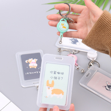 1PC Telescopic Transparent Keychain Double Card Sleeve Sets ID Badge Case Clear Bank Credit Card Badge Holder Accessories