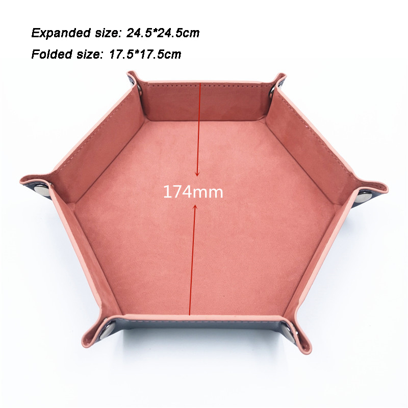 PU Leather Velvet Folding Hexagon Dice Tray Collapsible Rolling Board Game Storage Box Home Sundries Storage Tray 17.5cm