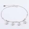 FUN-BEAUTY S925 Sterling Silver Women's Anklet Korean Fashion Small Fresh Cherry Blossom Anklet Wild Simple Round Bead Box Chain