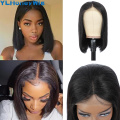 YLHoney 4x4 Lace Front Short Bob Human Hair Wigs Pre-Plucked Brazilian Straight Human Hair Wigs 150% Density Remy wig 8-14"