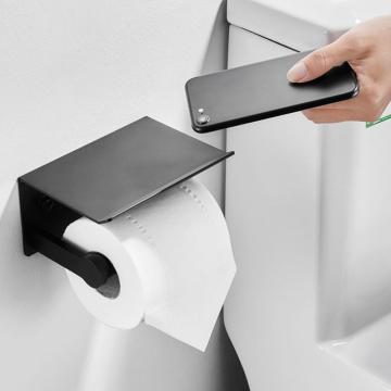 Wall Mounted Black Toilet Paper Holder Tissue Paper Holder Roll Holder With Phone Storage Shelf Bathroom Accessories