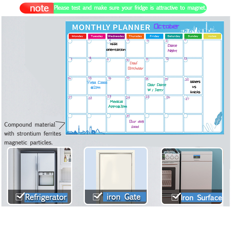 Weekly Monthly Planner Calendar Magnetic Whiteboard Dry Erase Board Magnet Fridge Door Sticker Memo Message 2020 Daily Schedule