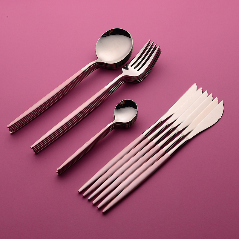 Stainless Steel Cutlery Fork Spoon Knife Set 24 Dinner Set Tableware Cutlery Set Pink Tableware for Restaurant Eco Friendly