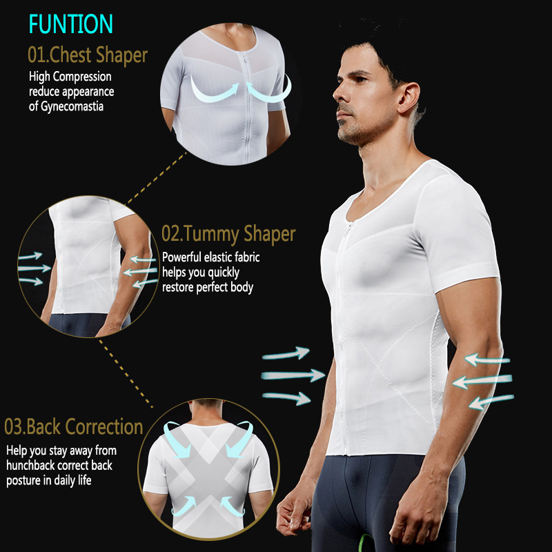 IYUNYI Men Body Shapers T-shirt Lose Weight Slimming Tops Men Chest Shapers Belly Stomach Shapewear Posture Corrector T Shirt