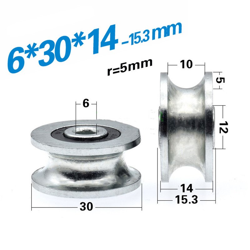 1PC 6x30x14mm/8x30x14mm Stainless Steel U Grooved Rolling Bearing Pulley Track Guide Wheel Hardware Pulley Accessories