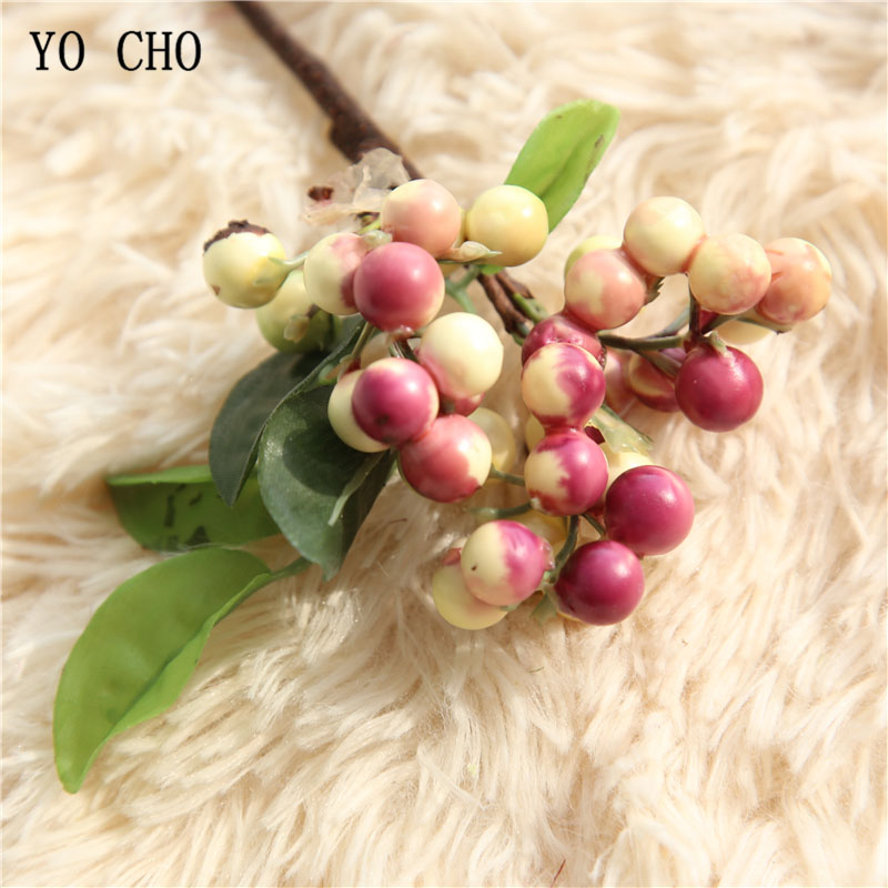 YO CHO 3pcs/lot Artificial Plant Christmas Berries Fake Plants Plastic Beans Christmas Bells Berries Mistletoe Home Party Decor