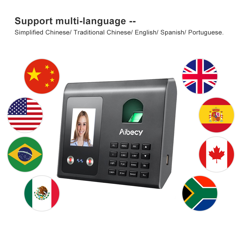 Aibecy Intelligent Attendance Machine Face Fingerprint Password Recognition Mix Biometric Time Clock for Employees with Voice