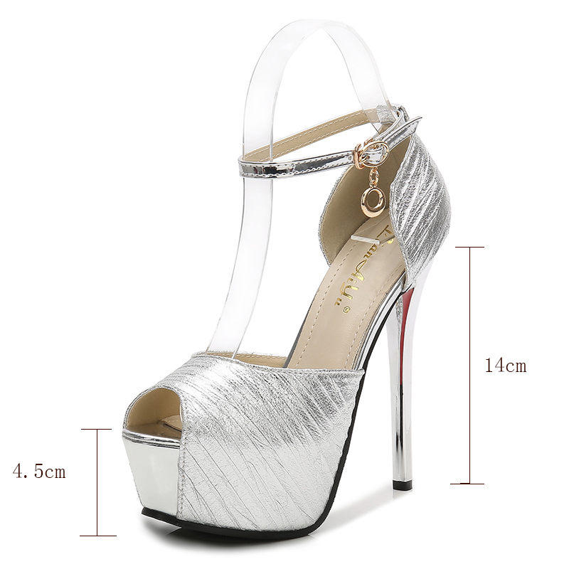 Platform Heels Sliver Wedding Shoes Woman Pumps Gold Women Sandals Female heels 14cm party Shoes Sapato feminino