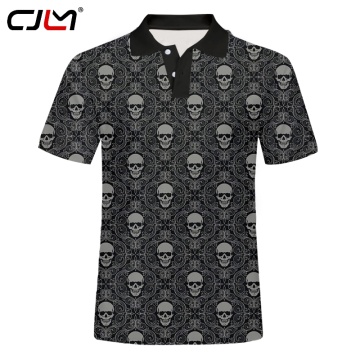 CJLM brand High Quality Tops Tees Men's Polo shirts personality men Polo Shirts 3D Black skull collar mens polo shirt