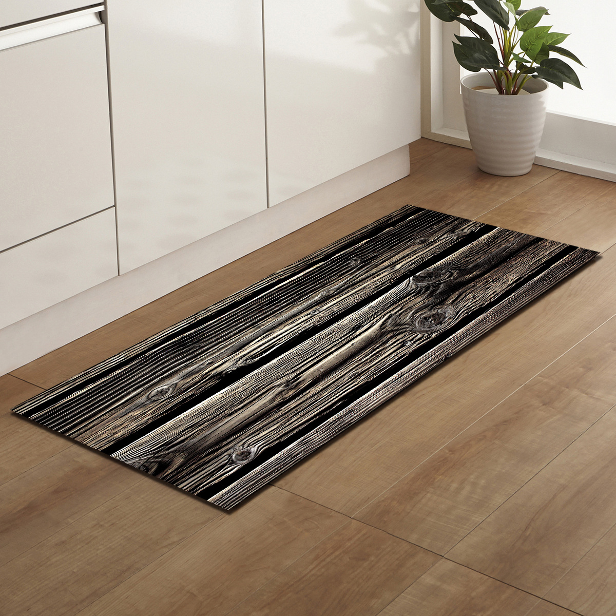 Wood Grain Entrance Doormat Floor Carpet Non-Slip Bohemian Kitchen Mat Door Rugs Wrinkle-Resistant Absorption Kitchen Mat
