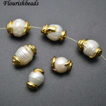 Natural Fresh Water Pearl Potato Shape Spacer Loose Beads 24k Gold Surrounded on Two Sides DIY Jewelry Making Supplies