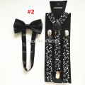 LB018- 2016 New Mens Fashionable 1 Inch Wide Black White Musical Note Braces Bow Tie Sets women suspender bowtie set
