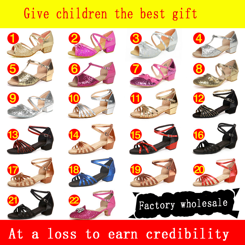 Sports Dance shoes Christmas Gift Ballroom Latin dance shoes for Children kids girl HEEL 3.5cm Satin Free shipping wholesale