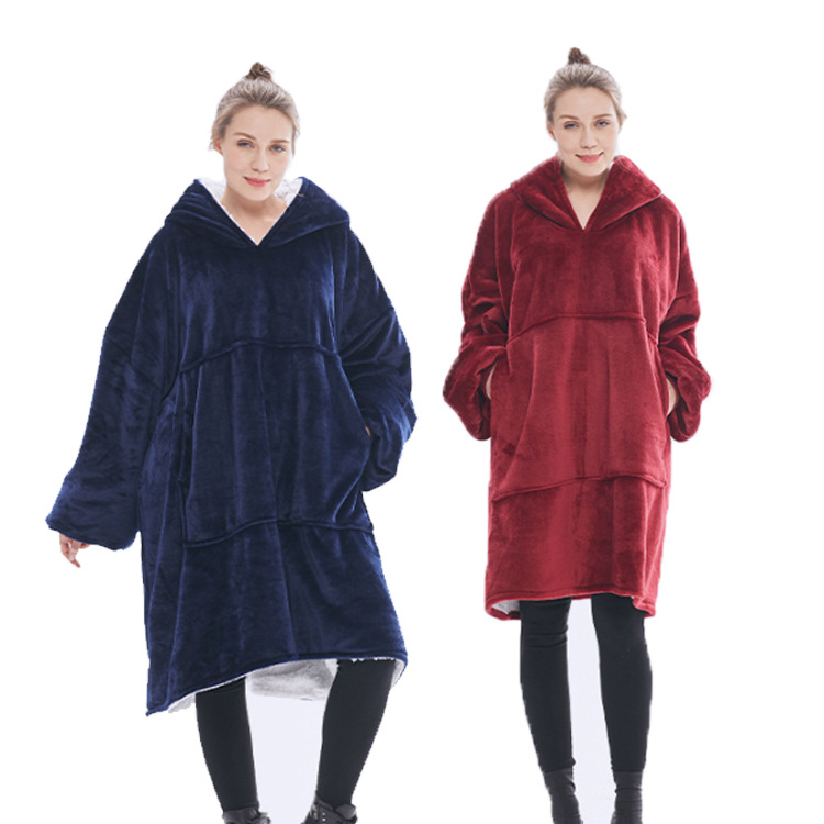 Claroom Plush Coral Fleece TV blanket outdoor cold-proof clothing huggle hoodie hooded fleece warm clothing FH06#