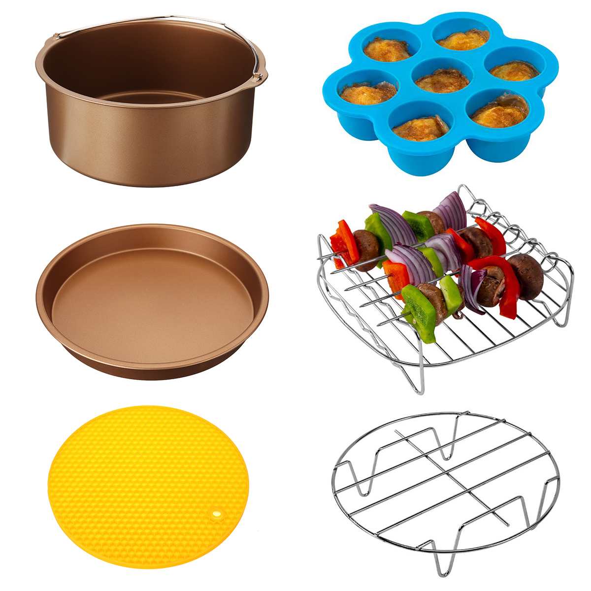 11Pcs Air Fryer Accessories 9 Inch Fit for Air fryer 5.2-6.8QT Baking Basket Pizza Plate Grill Pot Kitchen Cooking Tools