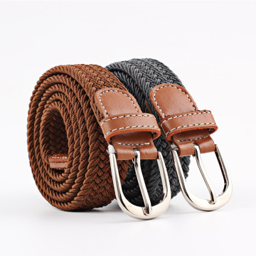 Mens Elastic Braided Belt, Unisex Men Women Vintage Casual Elastic Fabric Woven Braided Stretch Webbed with PU Leather Buckle