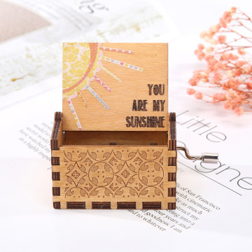 Vintage Wooden Letter Carved Hand Cranked Music Box You Are My Sunshine Music Box Home Decoration Ornaments Gift
