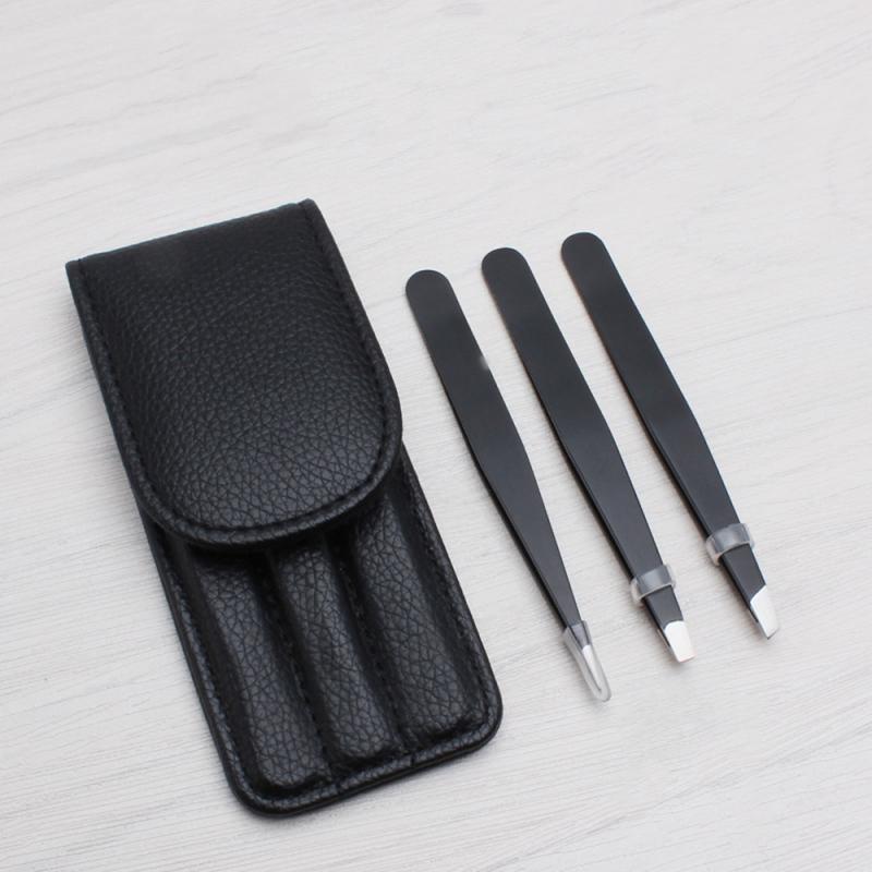 3 Pcs/Set Eyebrow Tweezers Professional Stainless Steel Slant Tip Eyebrow Tweezer Hair Removal Makeup Tools With Bag Case TSLM2