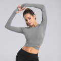 Women Long Sleeve Running Shirts Sexy Exposed Navel Yoga T-shirts Solid Sports Shirts Quick Dry Fitness Gym Crop Tops Sport Wear