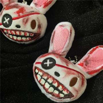 Bloody One-eyed Rabbit Plush Keychain Harajuku Handmade Animal Key Ring For Women Couple Unique Accessories Pendant Halloween