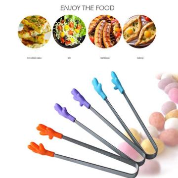 HOOMIN Salad Serving BBQ Tongs Stainless Steel Handle Utensil Creative Hand Shape Kitchen Cooking Tools Mini Silicone Food Clip