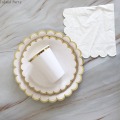 65pcs white Disposable tableware set disposable paper plate straw cup gold stamp for wedding birthday decoration party supplies