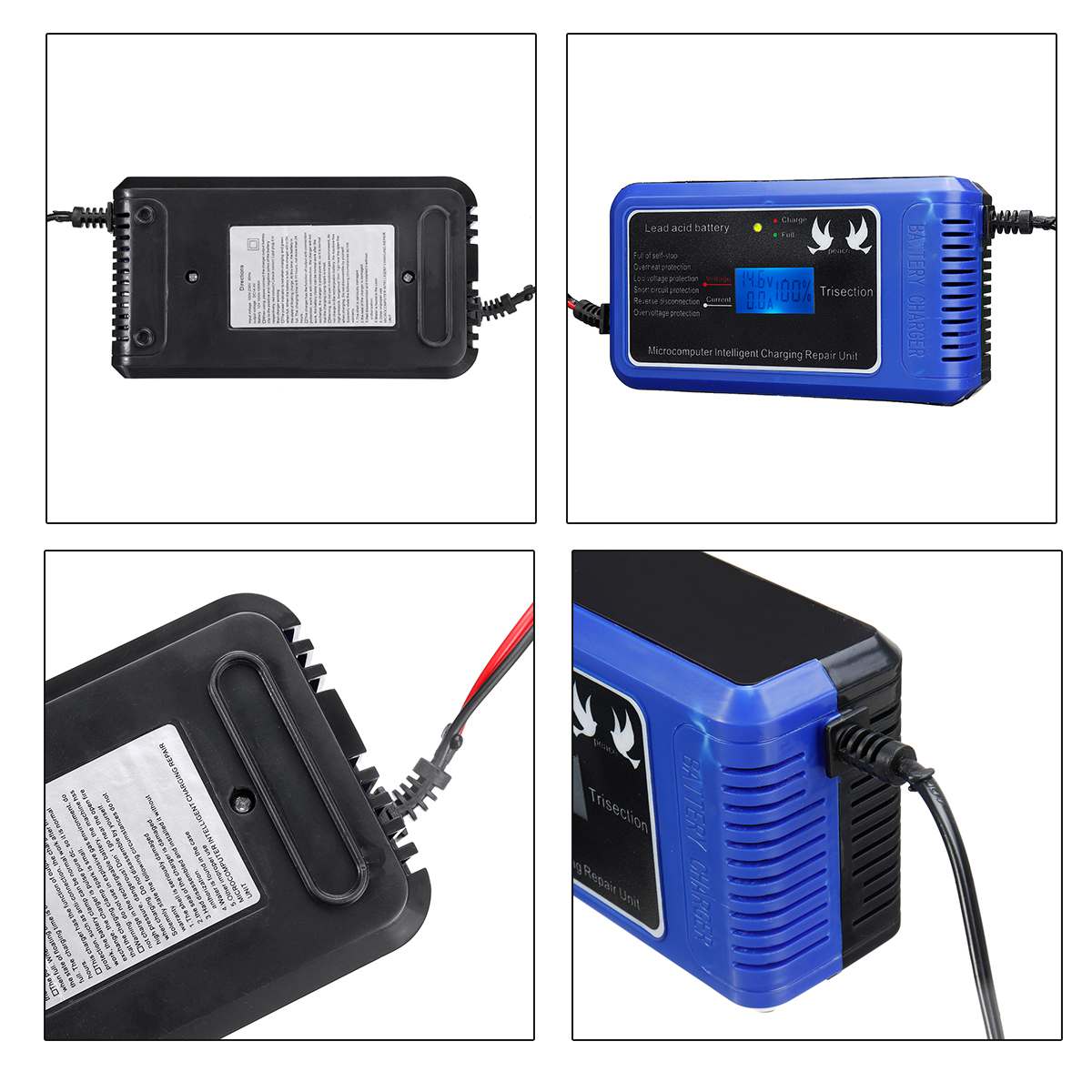 LCD Display Full Automatic Car Battery Charger 110V-230V To 12V 10A Smart Fast Power Charging for Car Motorcycle US/EU Plug