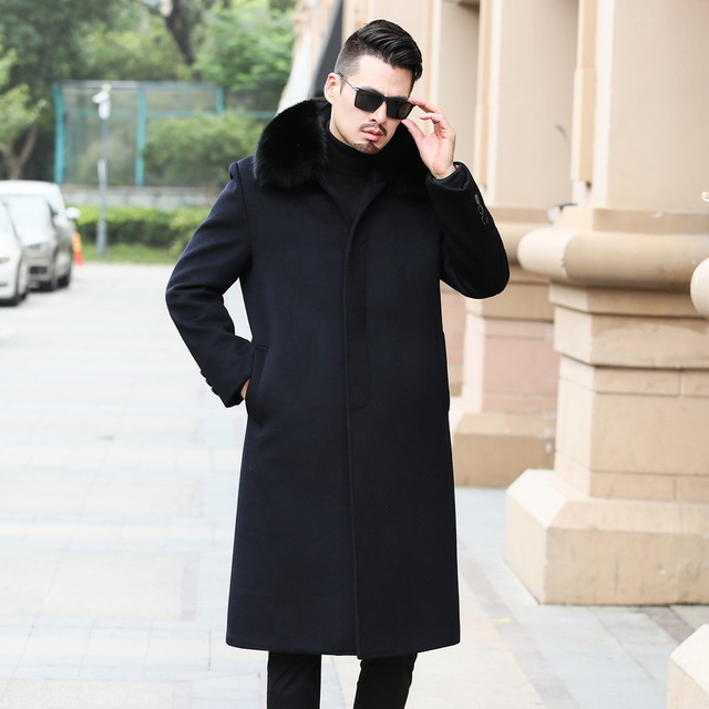 2020 New Arrival Extra Long Winter Mantel Männer Big Fur Collar Duck Down Liner Woolen Men Coat