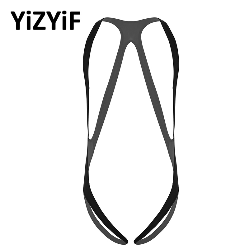 Mens One-piece Lingerie Body Chest harness Halter Neck Elastic Wide Straps Mankini Jockstrap Underwear Leotard Bodysuit