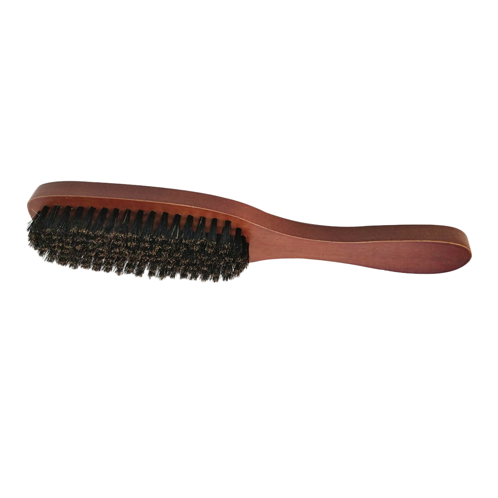 Natural Bristle Beard Brush Men Mustache Brush Comb Solid Curved Wood Handle