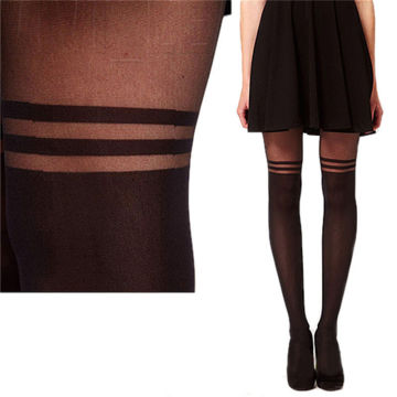 Hot Women Black Mesh Pattern Hosiery Pantyhose High Long Socks