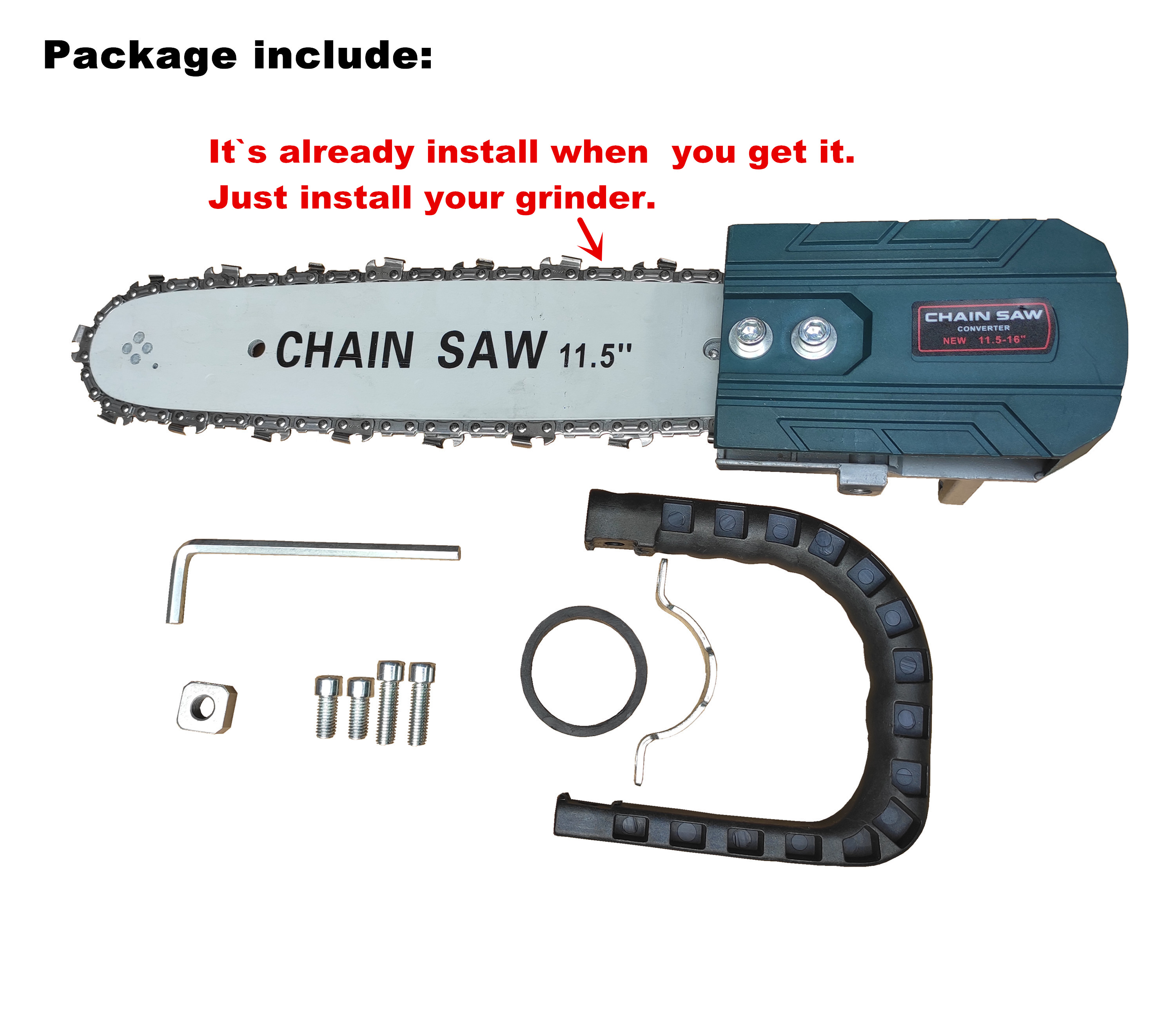 New Quick install 11.5" Chainsaw Angle Grinder accessories Woodworking Cutting Chain saw reciprocating saw power tool attachment