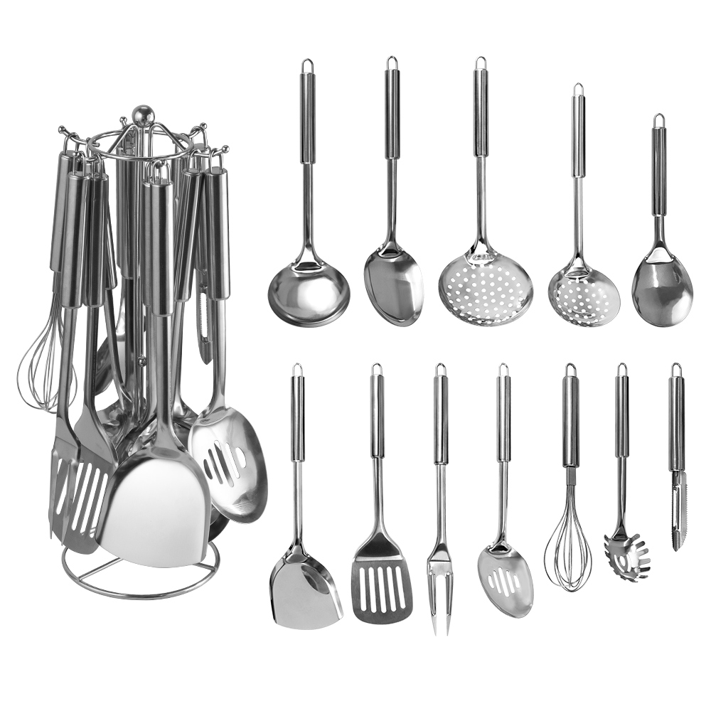 XYj 13PCS Stainless Steel Cooking Utensils Set Spatula Shovel Cooking Tools Set With Storage Stand Kitchen Tools