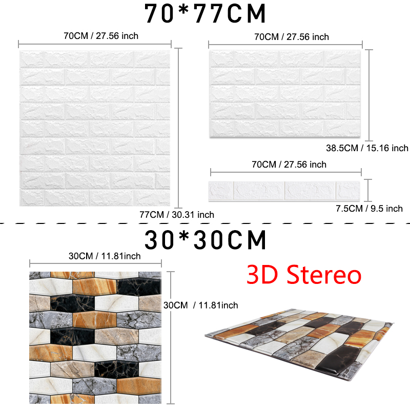 Wall paper 3D Self-Adhesive Brick Marble Imitation Embossed DIY For Kids Room Kitchen Bedroom Waterproof Sticker 3D Wallpaper
