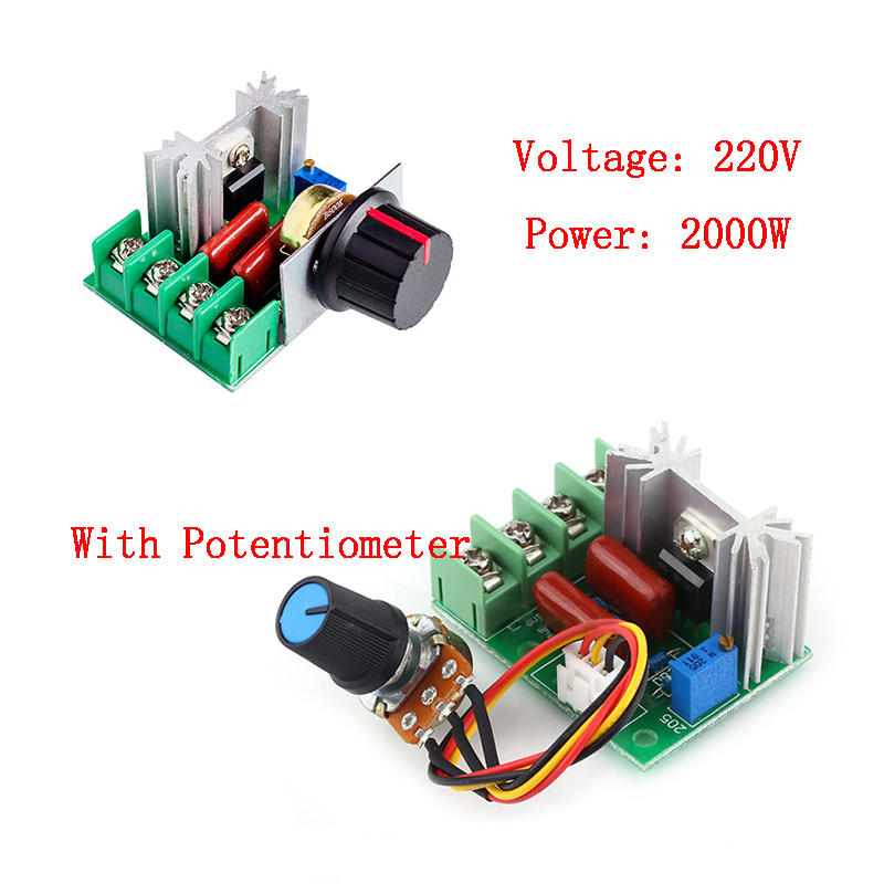 AC 220V 2000W SCR Voltage Regulator LED Dimming Dimmers 2000W High Power Motor Speed Controller Governor Module W/ Potentiometer