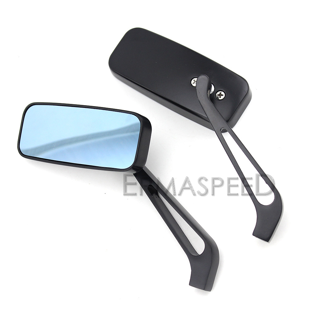 Aluminum Motorcycle Rear View Mirrors Blue Glass Square Convex Side Mirror for Honda Yamaha Piaggio Street Bike Scooter Cruiser