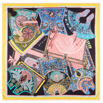 Manual Hand Rolled Twill Silk Scarf Women Floral Bag Print Square Scarves Wraps Echarpe Curled Foulards Femme Bandana Hijabs