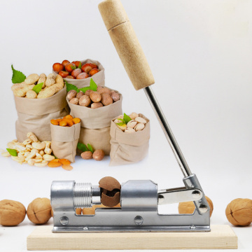 Heavy Duty Handheld Pecan Nuts Cracker Metal Walnut Nut Quick Opener Time and Energy Saving Kitchen Tools Wood Base & Handle