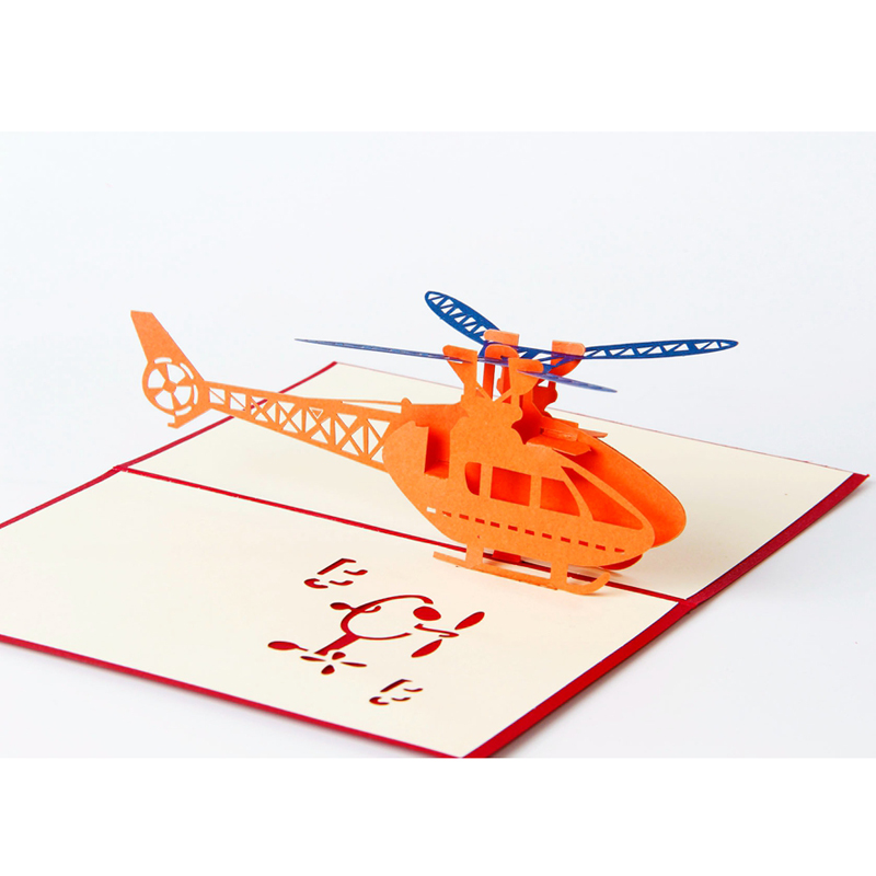 1pcs Laser Cut Helicopter 3D Paper Pop Up Anime Vintage Birthday Greeting Cards Gifts Wishes Postcards Crafts with Envelope Gift