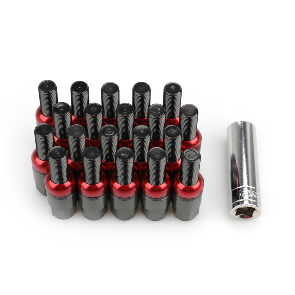 20pcs Steel Ball Seat Lug Nuts Wheel Bolts With Caps For Bolts &Key M14x1.5 Auto Accessorie For Porsche VW Audi Benz