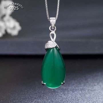 Genuine Real Pure Solid 925 Sterling Silver Pendant for Women Jewelry Gem Stone CZ Natural Chrysoprase Water Drop No Necklace